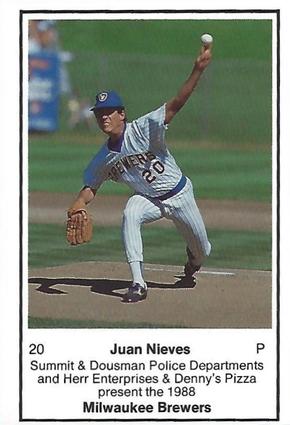 1988 Milwaukee Brewers Police - Summit & Dousman Police Departments and Herr Enterprises & Denny's Pizza #NNO Juan Nieves Front