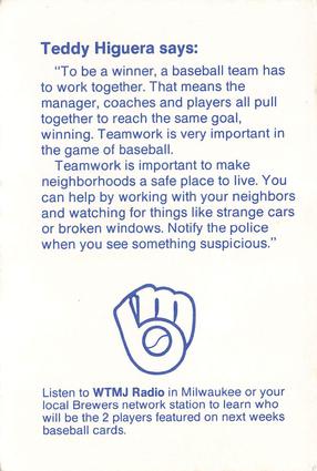 1988 Milwaukee Brewers Police - Viroqua Police Department #NNO Ted Higuera Back