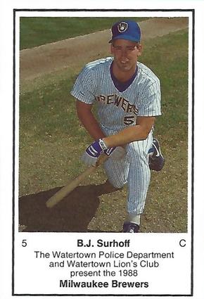 1988 Milwaukee Brewers Police - Watertown Police Department and Watertown Lion's Club #NNO B.J. Surhoff Front
