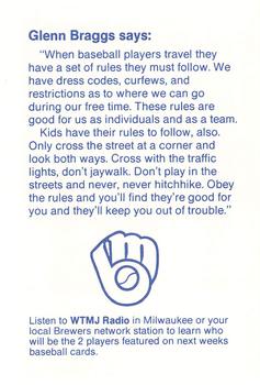 1988 Milwaukee Brewers Police - Waukesha Police Department and Fan Appreciation, 200 W. Main St., Waukesha #NNO Glenn Braggs Back