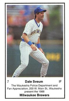 1988 Milwaukee Brewers Police - Waukesha Police Department and Fan Appreciation, 200 W. Main St., Waukesha #NNO Dale Sveum Front