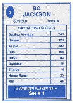 1989 Premier Player '89 Set # 1 (unlicensed) #3 Bo Jackson Back