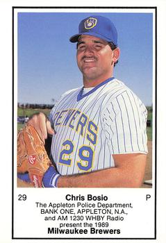 1989 Milwaukee Brewers Police - Appleton Police Department, BANK ONE, APPLETON, N.A. & AM 1230 WHBY Radio #NNO Chris Bosio Front