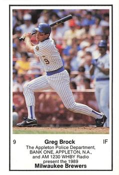1989 Milwaukee Brewers Police - Appleton Police Department, BANK ONE, APPLETON, N.A. & AM 1230 WHBY Radio #NNO Greg Brock Front