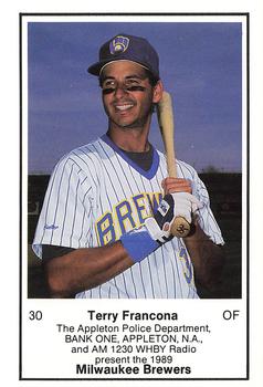 1989 Milwaukee Brewers Police - Appleton Police Department, BANK ONE, APPLETON, N.A. & AM 1230 WHBY Radio #NNO Terry Francona Front