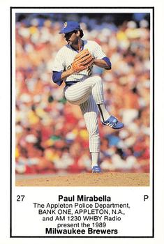 1989 Milwaukee Brewers Police - Appleton Police Department, BANK ONE, APPLETON, N.A. & AM 1230 WHBY Radio #NNO Paul Mirabella Front