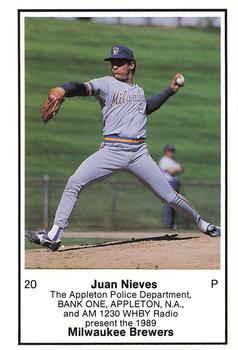1989 Milwaukee Brewers Police - Appleton Police Department, BANK ONE, APPLETON, N.A. & AM 1230 WHBY Radio #NNO Juan Nieves Front