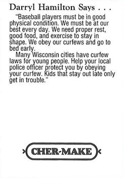 1993 Milwaukee Brewers Police - Berlin PD, WISS Berlin Country, Wisc. Power Light #NNO Darryl Hamilton Back