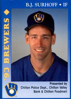 1993 Milwaukee Brewers Police - Chilton PD, Chilton Valley Bank, Chilton Foodmart #NNO B.J. Surhoff Front