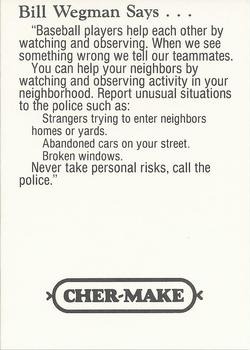 1993 Milwaukee Brewers Police - Grand Chute PD,Carew Concrete,G.C. Lions,WROE #NNO Bill Wegman Back