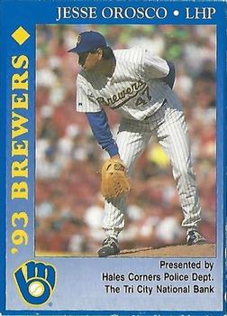 1993 Milwaukee Brewers Police - Hales Corners Police Dept., The Tri City National Bank #NNO Jesse Orosco Front