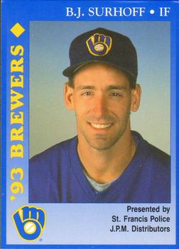1993 Milwaukee Brewers Police - St. Francis PD, J.P.M. Distributors #NNO B.J. Surhoff Front