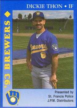 1993 Milwaukee Brewers Police - St. Francis PD, J.P.M. Distributors #NNO Dickie Thon Front