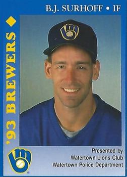 1993 Milwaukee Brewers Police - Watertown Lions Club, Watertown Police Department #NNO B.J. Surhoff Front