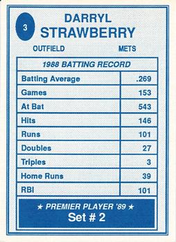 1989 Premier Player '89 Set # 2 (unlicensed) #3 Darryl Strawberry Back