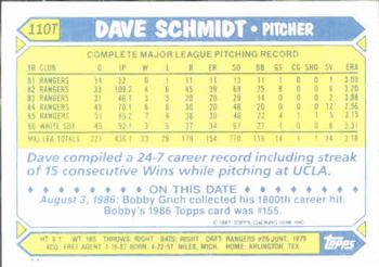 1987 Topps Traded #110T Dave Schmidt Back