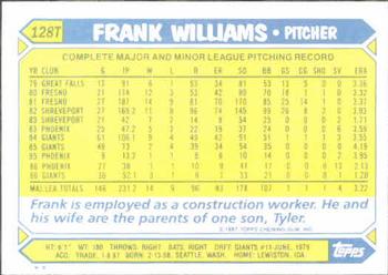 1987 Topps Traded #128T Frank Williams Back
