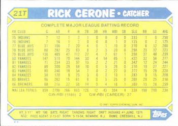1987 Topps Traded #21T Rick Cerone Back