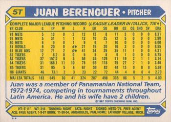 1987 Topps Traded #5T Juan Berenguer Back