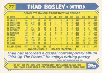 1987 Topps Traded #7T Thad Bosley Back