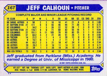 1987 Topps Traded #16T Jeff Calhoun Back