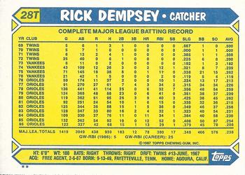 1987 Topps Traded #28T Rick Dempsey Back
