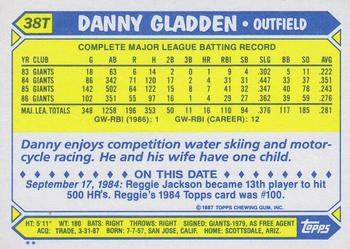 1987 Topps Traded #38T Danny Gladden Back