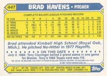 1987 Topps Traded #44T Brad Havens Back