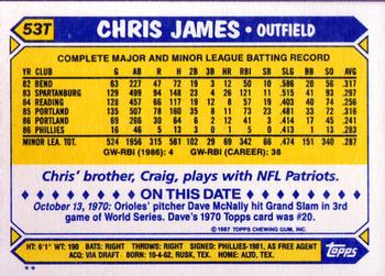 1987 Topps Traded #53T Chris James Back