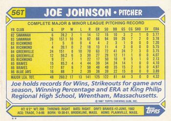 1987 Topps Traded #56T Joe Johnson Back