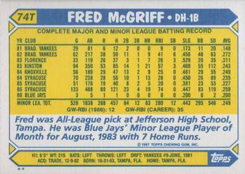 1987 Topps Traded #74T Fred McGriff Back