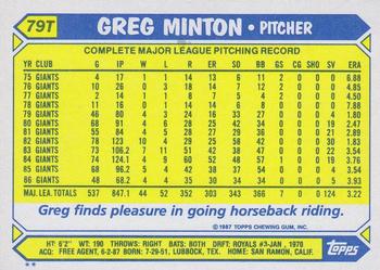 1987 Topps Traded #79T Greg Minton Back
