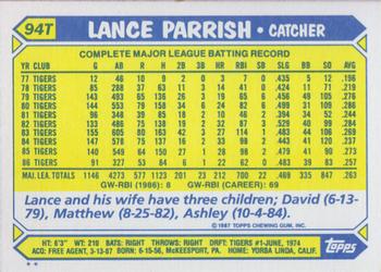 1987 Topps Traded #94T Lance Parrish Back