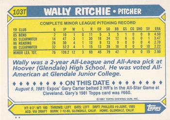 1987 Topps Traded #103T Wally Ritchie Back
