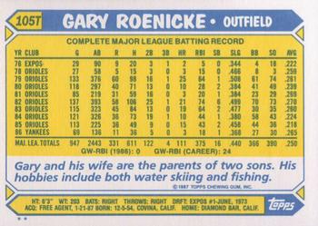 1987 Topps Traded #105T Gary Roenicke Back
