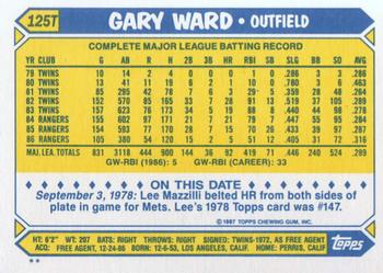 1987 Topps Traded #125T Gary Ward Back