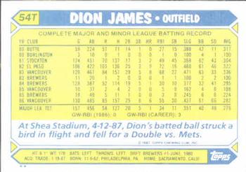 1987 Topps Traded #54T Dion James Back