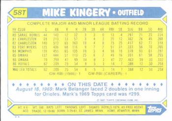 1987 Topps Traded #58T Mike Kingery Back