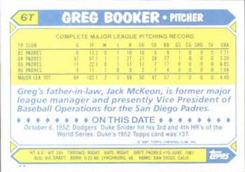1987 Topps Traded #6T Greg Booker Back