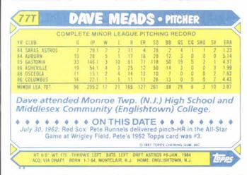 1987 Topps Traded #77T Dave Meads Back
