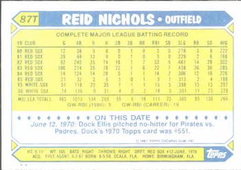 1987 Topps Traded #87T Reid Nichols Back