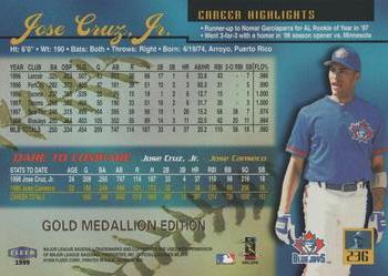 1999 Ultra - Gold Medallion #23G Jose Cruz, Jr. Back