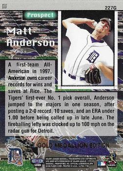 1999 Ultra - Gold Medallion #227G Matt Anderson Back