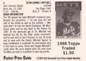 1989 SCD Baseball Card Price Guide Monthly #4 Kevin Mitchell Back