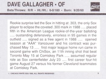 1989 Coca-Cola Chicago White Sox  #9 Dave Gallagher Back