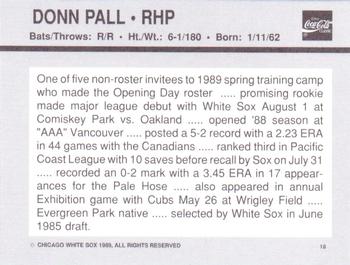 1989 Coca-Cola Chicago White Sox  #18 Donn Pall Back