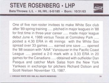 1989 Coca-Cola Chicago White Sox  #24 Steve Rosenberg Back