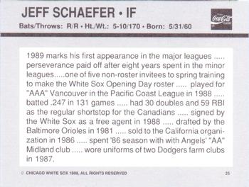 1989 Coca-Cola Chicago White Sox  #25 Jeff Schaefer Back