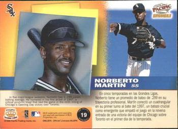 1998 Pacific Invincible #19 Norberto Martin Back