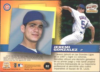1998 Pacific Invincible #82 Jeremi Gonzalez Back